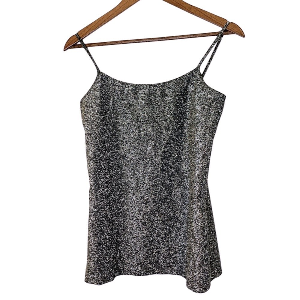 Ann Taylor Black and Silver Sparkly Tank Top, Women's Size M